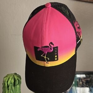 Grace Folly Pink Yellow Black Flamingo Mesh Trucker Hat OSFA